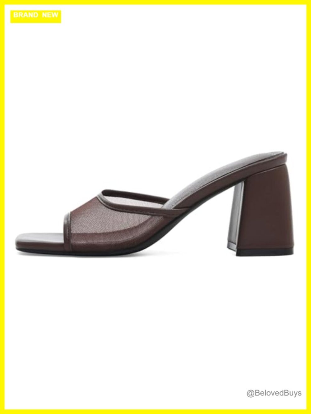 Mattiventon Women's Mesh Block Heel Sandals Square Toe Slip On Heels